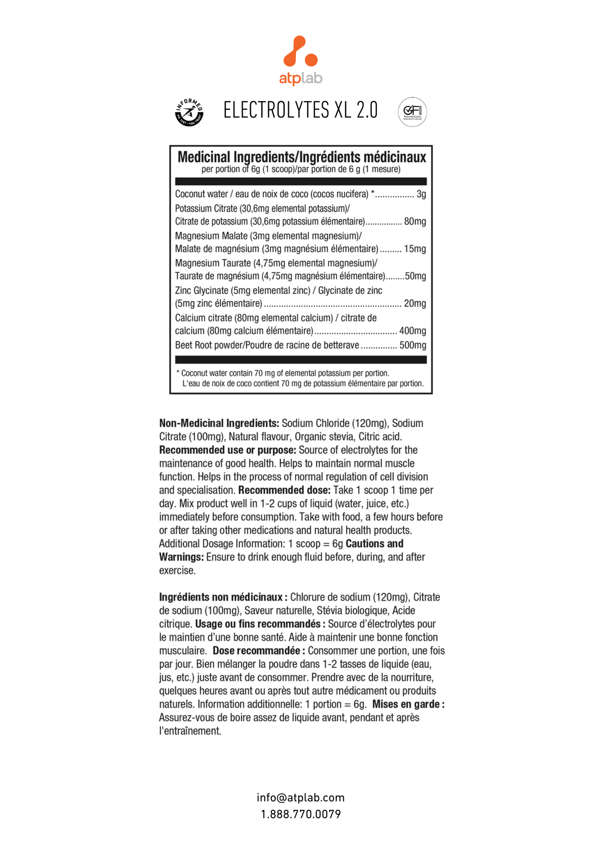 A product information card for the ablab Electrolyzis XL 2.0 electrolyzer, featuring the brand logos at the top, a central black-and-white table of medical ingredients and usage details, and contact information at the bottom.