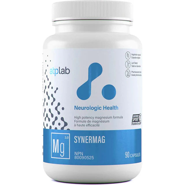 Supplement bottle labeled 'atp lab' for neurologic health on a white background
