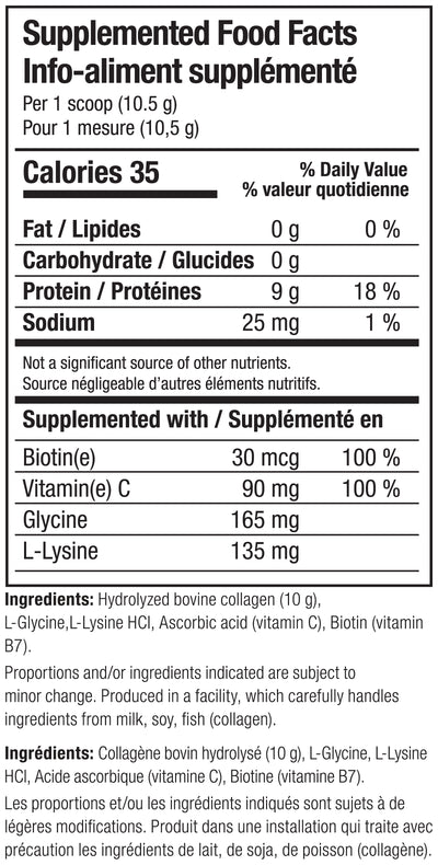 A close-up of a French 'Supplemented Food Facts' nutrition label showing calories, nutrients, ingredients, and daily value percentages on a black background.