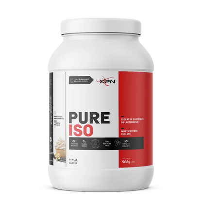 A 900g tub of XPN Pure Iso Vanilla flavor whey protein isolate, shown on a clean white background.