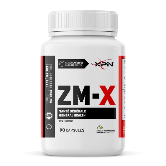 White supplement bottle labeled 'ZM-X' with XPN branding on a white background